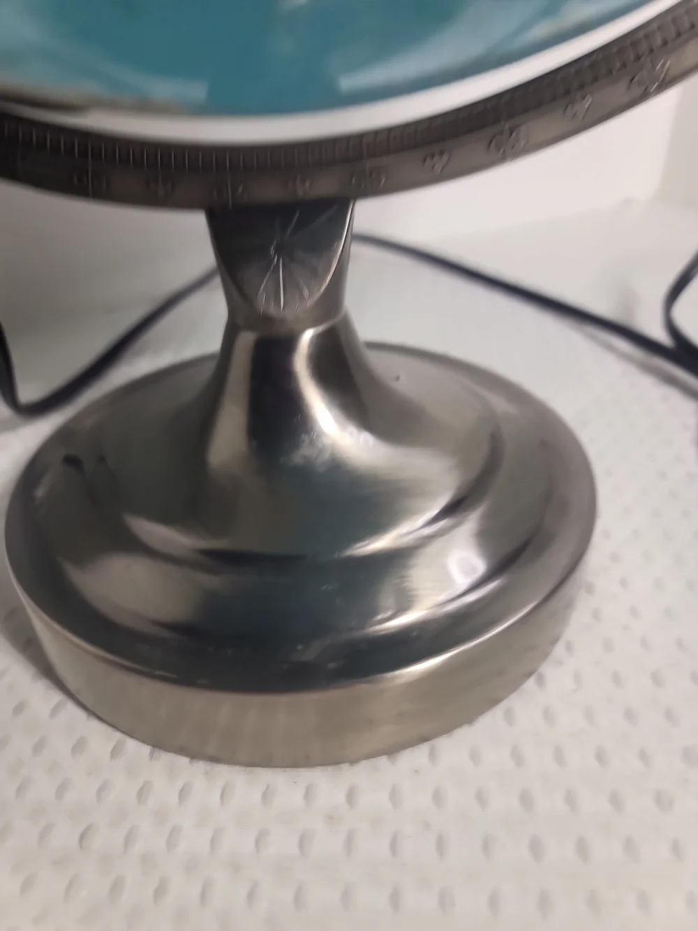 Illuminated Blue Table Globe on Metal Stand